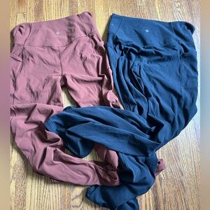 Two Athleta L Salutation Stash Rib Flare Black & Mahogany Pants / Leggings